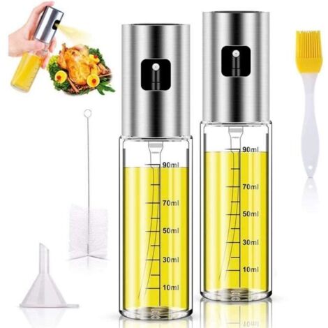Pulvérisateur d\'Huile, 2 Pièces 100 ML Vaporisateur d\'Huile Olive Vinaigre Distributeur avec Brosse et Entonnoir pour