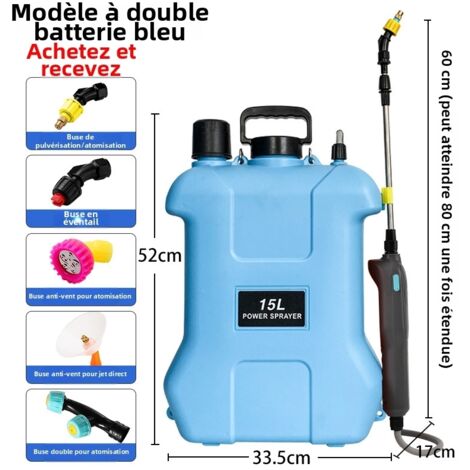 Pulvérisateur Électrique-15L Pulverisateur A Dos, Pulverisateur Lance Telescopique, 5 TêTes De PulvéRisation Pro pour L'Arrosage des Fleurs, La DéSinfection, PulvéRisation De Pesticides (Double batter
