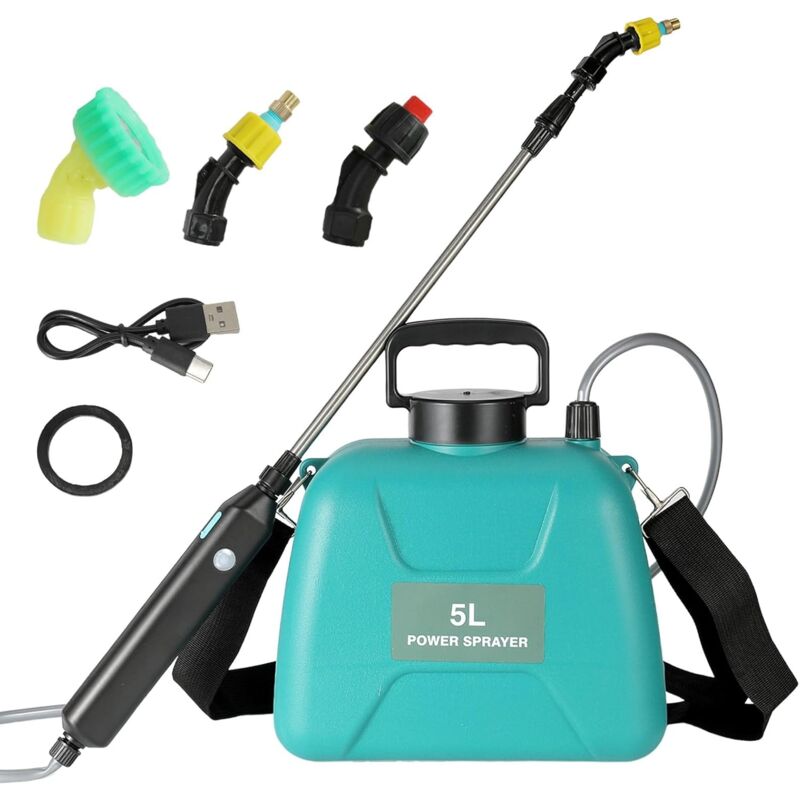 Pulvérisateur électrique 5 L, pistolet télescopique rechargeable avec 2 buses et bouchon à large ouverture (5 L)