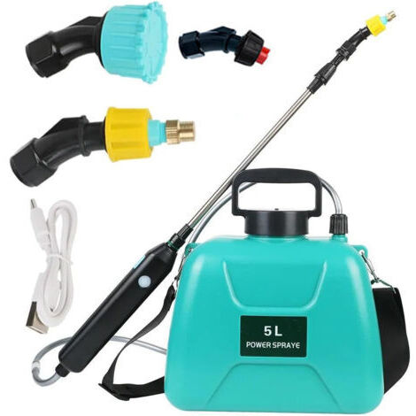Pulvérisateur électrique 5L, pistolet pulvérisateur télescopique rechargeable avec 2 buses, capuchon à col large, batterie 2400 mAh pour le nettoyage par pulvérisation des plantes de jardin (A-5L)
