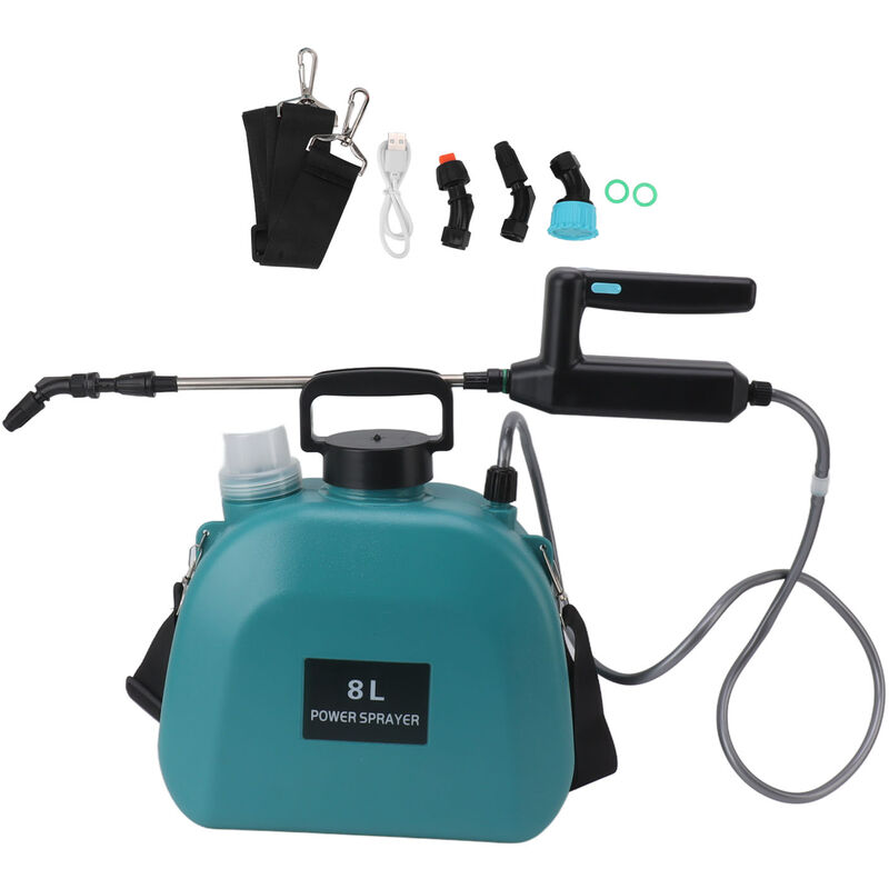 Jeffergarden Pulvérisateur électrique 8L poignée antidérapante 2000mAh pulvérisateur alimenté par batterie avec bandoulière pour ménage vert