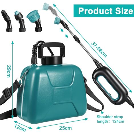 Pulverisateur Electrique à Batterie 5L, 7.4V/2000 mAh Pulverisateur Télescopique de Jardin avec 3 Buses Réglable