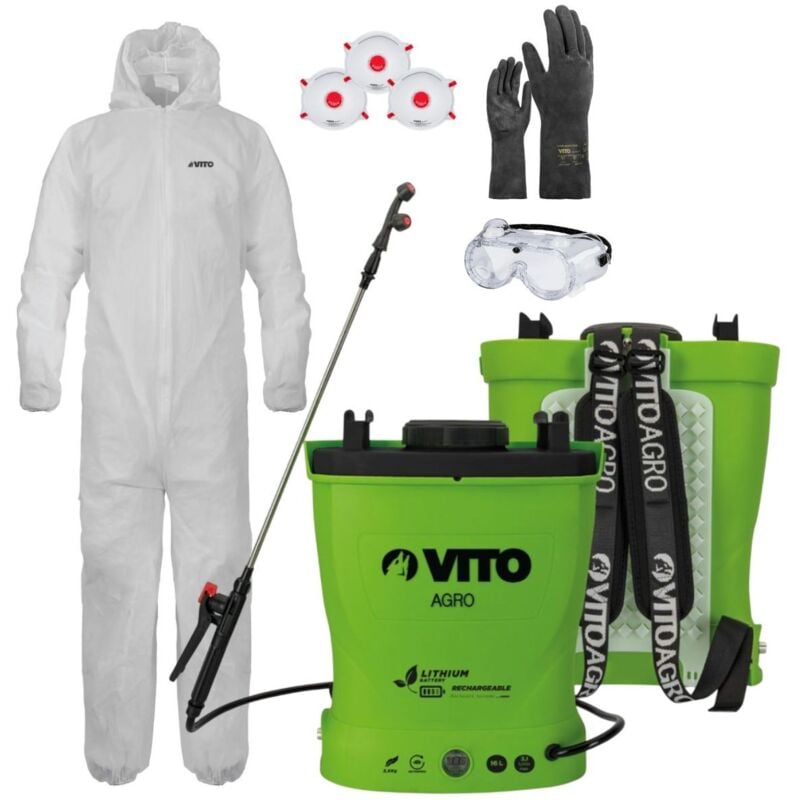 Pulvérisateur Électrique à Batterie Lithium 16L + Kit Protection Jardin xl - Haute Pression & Équipement epi Vito