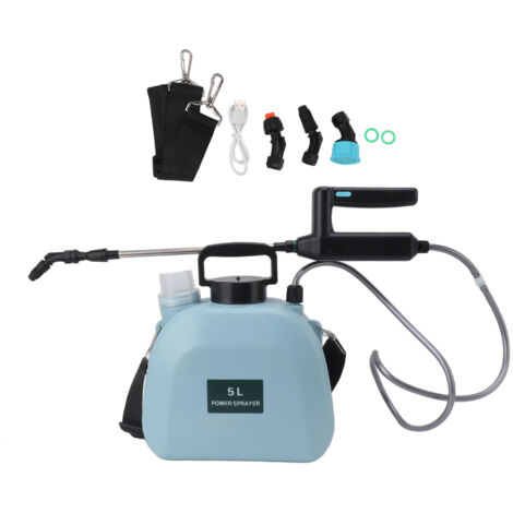 Pulvérisateur électrique alimenté par batterie, poignée élargie antidérapante, sac à dos, pulvérisateur de mauvaises herbes pour plantes, fleurs agricoles, 5L bleu