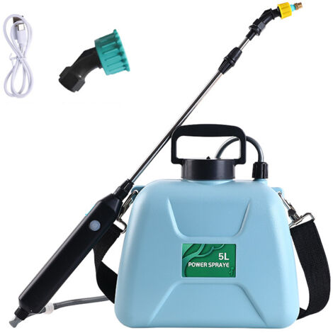 Pulvérisateur électrique de jardin 5L avec poignée rechargeable USB, avec manche télescopique, 2 buses de brumisation et sangle d'épaule