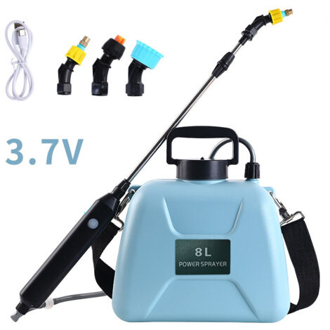 Pulvérisateur électrique de jardin 8 L à pression avec 3 buses réglables, pompe automatique, avec pulvérisateur télescopique pour plantes, lave-auto bleu