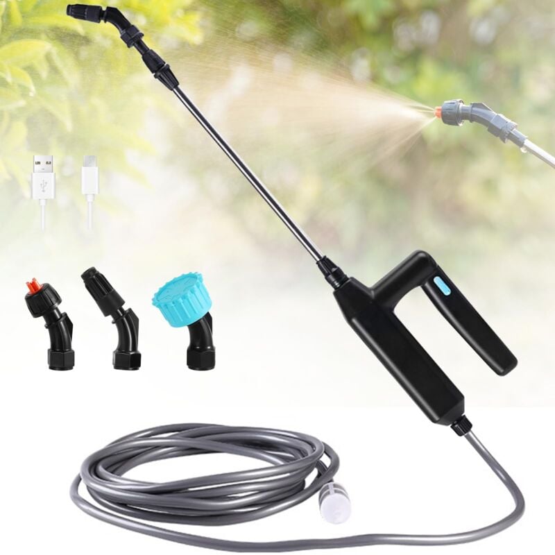 Pulvérisateur Électrique de Jardin avec 3 Buses et 5M de Tuyau, USB Rechargeable, Protection des Plantes, Désherbage et Lavage de Voiture (7.4V)