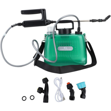 Pulvérisateur électrique portable 5L 2000mAh alimenté par batterie automatique avec 4 buses pulvérisateur de mauvaises herbes électrique pour le lavage de voiture jardin vert