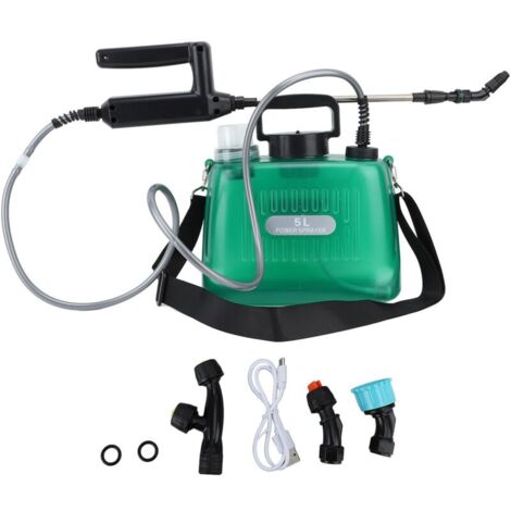 Pulvérisateur électrique portable 5L 2000mAh alimenté par batterie automatique avec 4 buses pulvérisateur de mauvaises herbes électrique pour le lavage de voiture jardin vert
