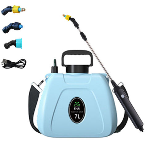 Pulverisateur Electrique, Pulvérisateur à Pompe Portable 7 L, Pulverisateur Lance Telescopique USB avec 3 Buses Courroie d'épaule Réglable, Pulverisateur a Pression pour Jardin (Bleu)