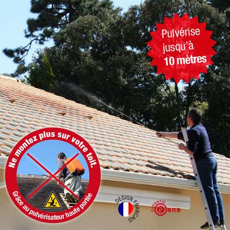 Pulvérisateur haute portée 10m – Lance 60cm – Tuyau 4m – 7 jets pour démoussage toiture et façades – Compatible produits hydrofuges