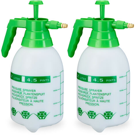 Pulvérisateur, lot de 2, buse en laiton réglable, arrosage plantes, pesticides, produits d’entretien, 2l, vert