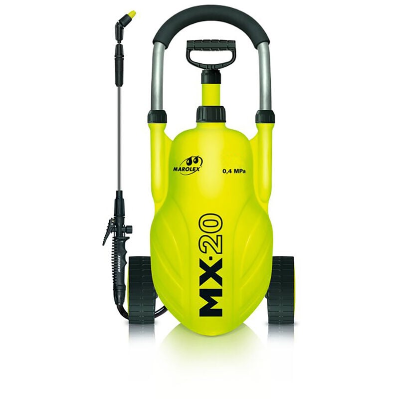 Pulvérisateur sur roues MAROLEX modèle MX-20, d'une capacité de 18 litres, avec lance télescopique à jet directionnel. Poids à vide: 4kg.