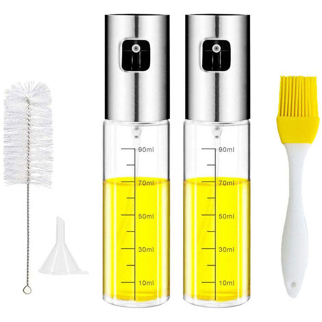 Pulvérisateurs d'huile d'olive 2 pièces 100ml tête en acier inoxydable brosses de barattage et de nettoyage entonnoir verre pour cuisine cuisson salades