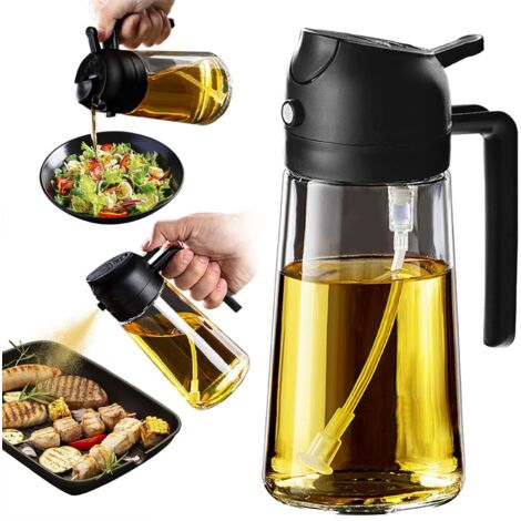 Pulverizador Aceite Spray 470ml - 2 en 1 Spray Aceite Cocina, Dispensadora para Freidora de Aire, Ensaladas, Vinagre y Accesorios Cocina - Negro