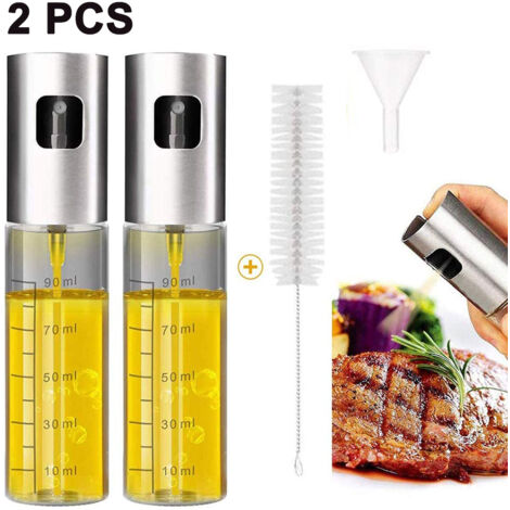 Pulverizador de aceite con escala, para cocinar. Botella recargable 4 en 1 para aceite y vinagre con cepillo de cocina, cepillo para botellas y embudo para aceite. Pulverizador de aceite para asar a l