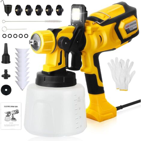 Pulverizador de pintura eléctrico HVLP de 850 W, depósito de 1400 ml, 5 boquillas, 45 m² - 15 min, luz LED extraíble, pulverizador de pintura para techos, paredes y vallas.