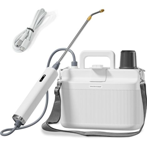 Pulverizador eléctrico de 5 litros, pulverizador a presión para jardín, pulverizador con lanza telescópica, boquilla de latón ajustable continuamente, tapa medidora transparente y correas para el homb