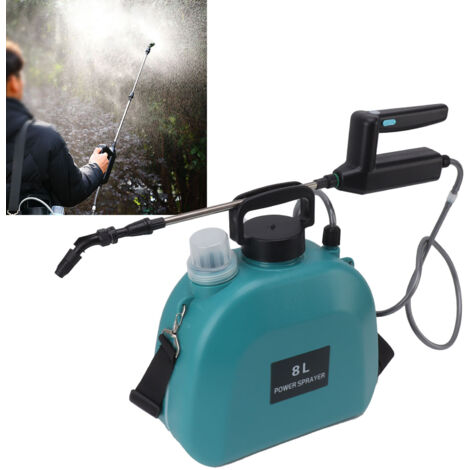 Pulverizador eléctrico de 8 litros con batería de 2000 mAh, mango antideslizante y correa de transporte para jardinería y limpieza del hogar.