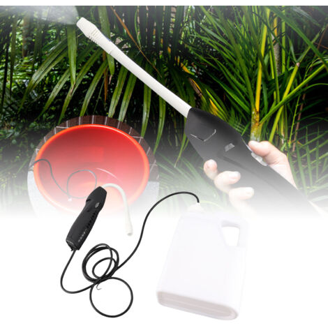 Pulverizador eléctrico portátil y recargable para jardín con patrón de pulverización ajustable y mango ergonómico.