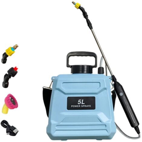 Pulverizador eléctrico recargable por USB de 5 litros con 3 boquillas y correa ajustable para el hombro. Ideal para regar césped y jardines.