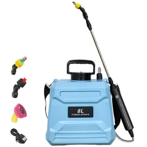 Pulverizador eléctrico recargable por USB de 8 litros con 3 boquillas y correa ajustable para el hombro. Ideal para regar césped y jardines.