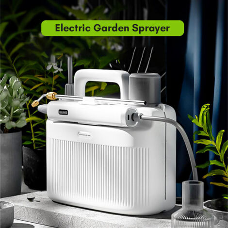 Pulverizador eléctrico USB de 5 litros con batería  Incluye lanza de pulverización extensible y boquilla rociadora  Capacidad de 2200 mAh  Blanco