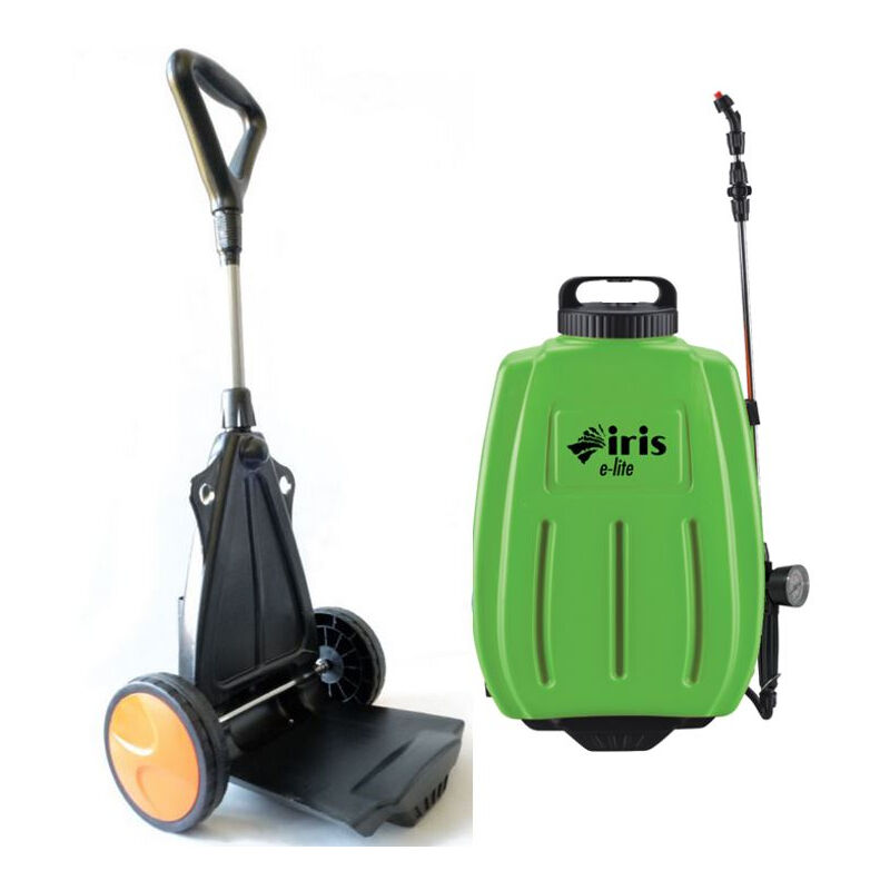 Pulvérisateur à batterie 16L Lithium 8Ah 2en1 Chariot et bretelles IRIS Chargeur + 3 buses Jardin et Désinfection