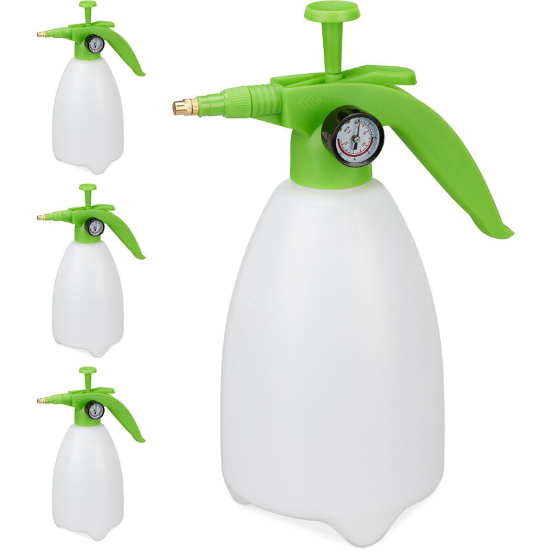 Relaxdays - Pulvérisateur à pression, en lot de 4, bouteille pulvérisation, manomètre, buse laiton réglable 2 l, jardin, vert/blanc