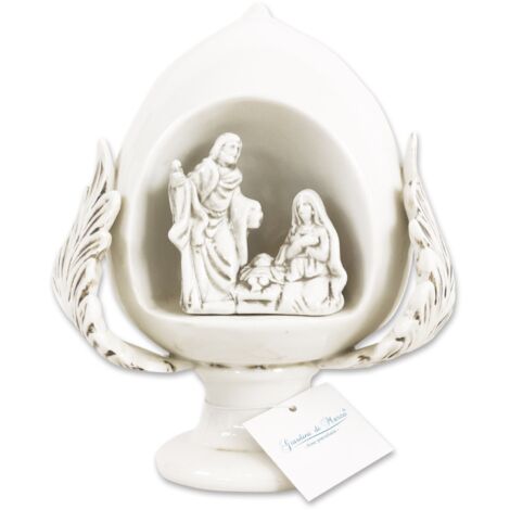 PUMO salentino Anticato con NATIVITA' Sacra Famiglia decorazione in Ceramica tipica pugliese Altezza 18 cm