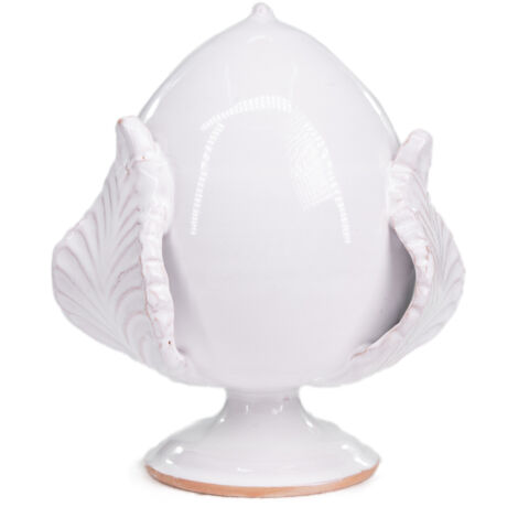 PUMO Salentino in Ceramica BIANCO, Chiuso Altezza 20 cm, Decorazione Tipica Pugliese bocciolo e 3 Foglie, Bomboniera per eventi, feste, cerimonie e matrimonio, Soprammobile