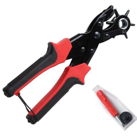 Punch pliers with 6 interchangeable punch sizes for fabric, belts, bags, plastic, paper
