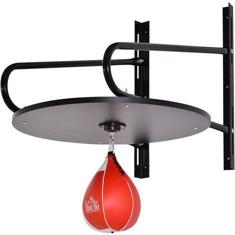 Punching ball poire de vitesse boxe avec support plateau tournant + pompe MDF acier revêtement synthétique rouge noir - Noir