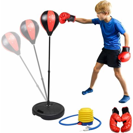 Punching Ball Set de Boxe avec Gants de Boxe Pompe pour Enfants Jeunes Hauteur Réglable de 80 à 110 cm