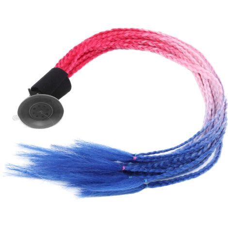 Punk-Motorradhelm mit Zöpfen und Saugnäpfen, Zopf-Dekor in Rot, Rosa und Blau