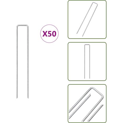 Punta affilata - vidaXL Picchetti da Terra a Forma di U 50 pz 20x3,5 cm Acciaio Zincato - Tenuta terreno