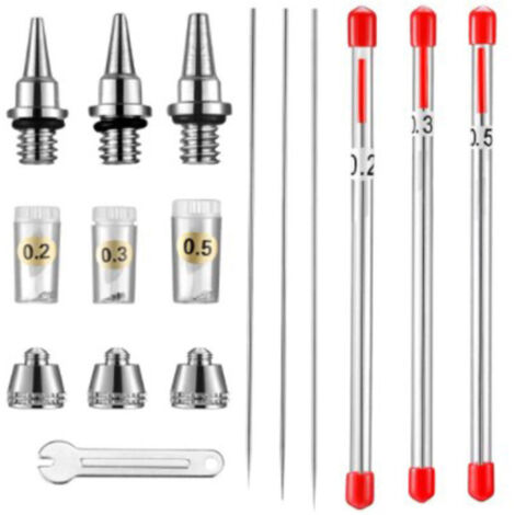 Punta, ago e ugello per aerografo, 0,2 mm, 0,3 mm, 0,5 mm, ricambi per aerografo (FF-3NONE)