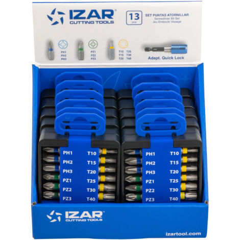 Punta Atornillar DIN3126 Standard - 1520 - Expo 12 Set Ph1-2-3 Pz1-2-3 T10-15-20-25-30-40 IZAR