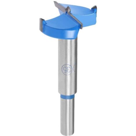 Punta da trapano Fossner da 35 mm, punta a spirale in carburo di tungsteno, adatta per forare il legno e per realizzare fori per cerniere (blu, grigio).