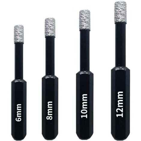 Punta da trapano in ceramica a secco con gambo esagonale da 6 mm + 8 mm + 12 mm + 10 mm, materiale per punte da trapano diamantate adatto per la sala utensili