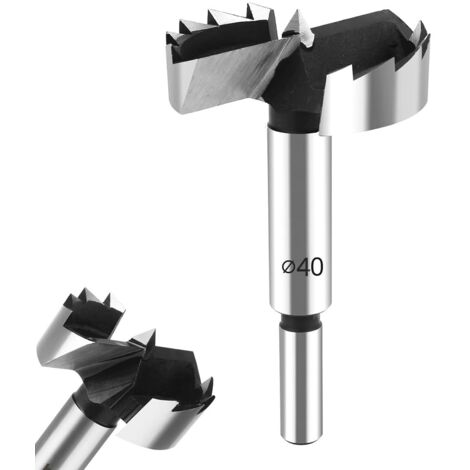 Punta da trapano professionale da 40 mm - Gambo rotondo in acciaio al tungsteno per legno duro e tenero - Accessorio per la lavorazione del legno