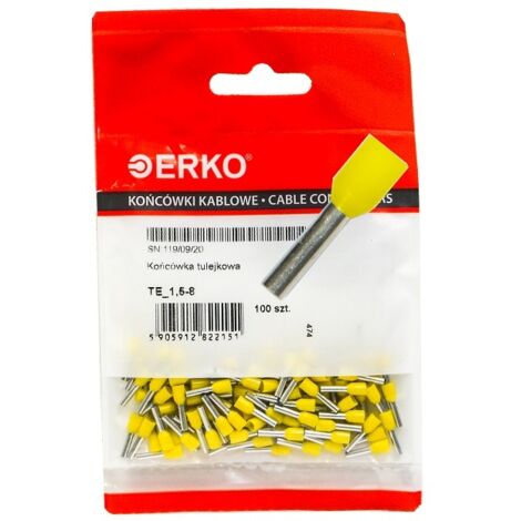 Punta de casquillo aislada TE 1,5/8 100 uds amarillo ERKO