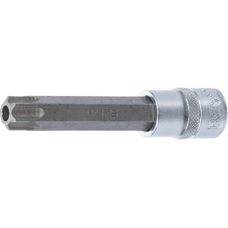 Punta de vaso  longitud 110 mm  entrada 12,5 mm (1/2")  perfil en T (para Torx) con perforación T70