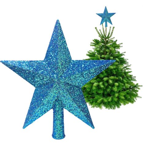 Punta dell'albero di Natale - Stella glitterata olografica, blu, 20 cm