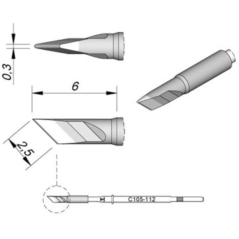 Image of C105112 Punta di saldatura Forma della lama, dritta Dimensione punta 0.3 mm Lunghezza punte 6 mm Contenuto 1 - Jbc Tools