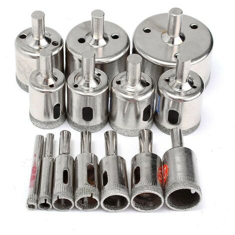 Punta diamantata, seghe a tazza per vetro BR-Vie 6-50 mm per rivestimento diamantato, acciaio al carbonio per vetro, ceramica, porcellana, piastrelle di ceramica, marmo (15 pezzi)
