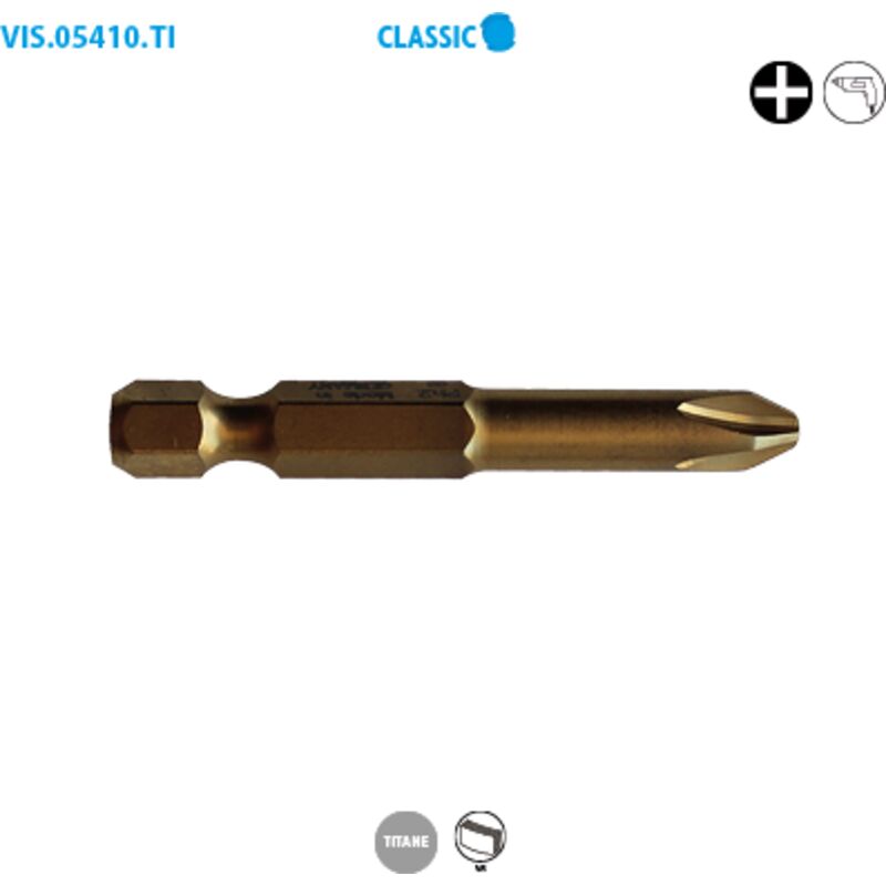 Confezione da 15 punte di avvitamento serie lunga 1/4'' - PHILLIPS® titanio Classic PH N°3 Lunga 50mm