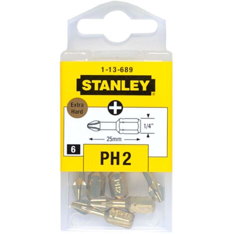 PUNTA PER CACCIAVITE STANLEY / BIT PH 2 EXTRA DURA / 6 pz.
