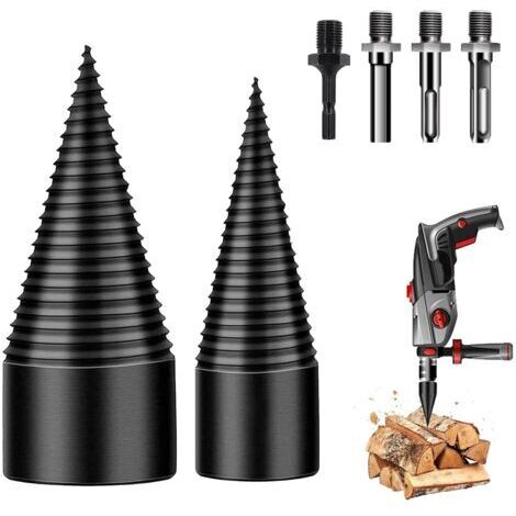 Punta per spaccare la legna, spaccalegna da 32 mm + 42 mm, punta conica con 4 impugnature, punta per spaccare la legna, spaccalegna conico, punta per spaccalegna per trapano elettrico