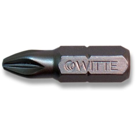 Punta Pozidriv WITTE INOX guía 1/4" corta PZ2x25 para tornillos de precisión.